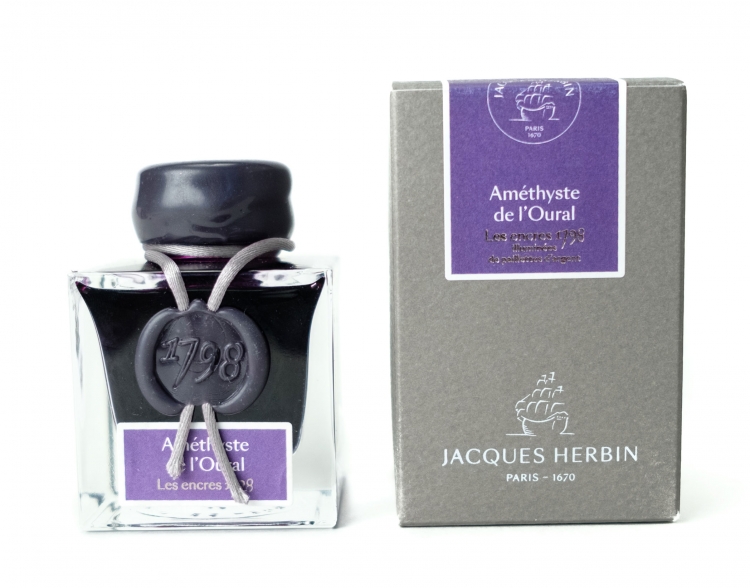 15579JT Herbin 1798 Anniversary Ink - 50ml Amethyste de l'Oural - Bottle and Box
