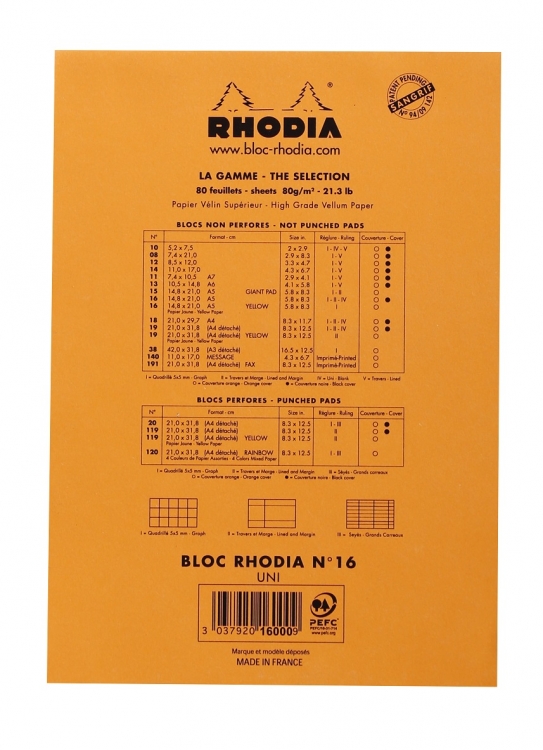 16000C Rhodia Staplebound Notepad - Orange Back