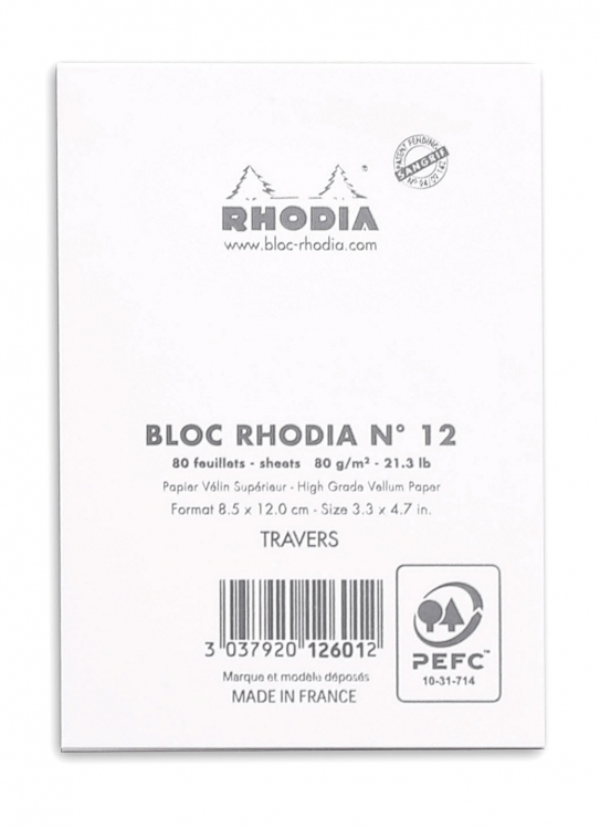 12601C Rhodia Staplebound Notepad - White