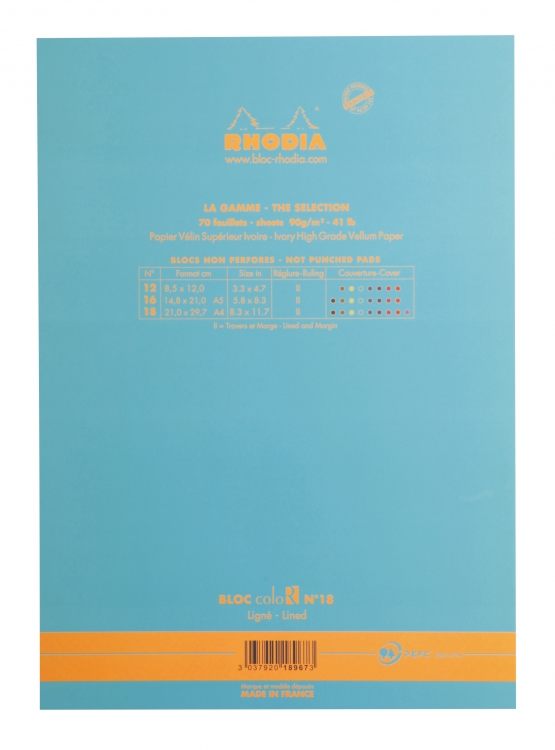 18967C Rhodia ColoR Pads - Turquoise (Back)
