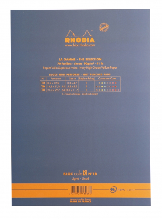 18968C Rhodia ColoR Pads - Sapphire (Back)