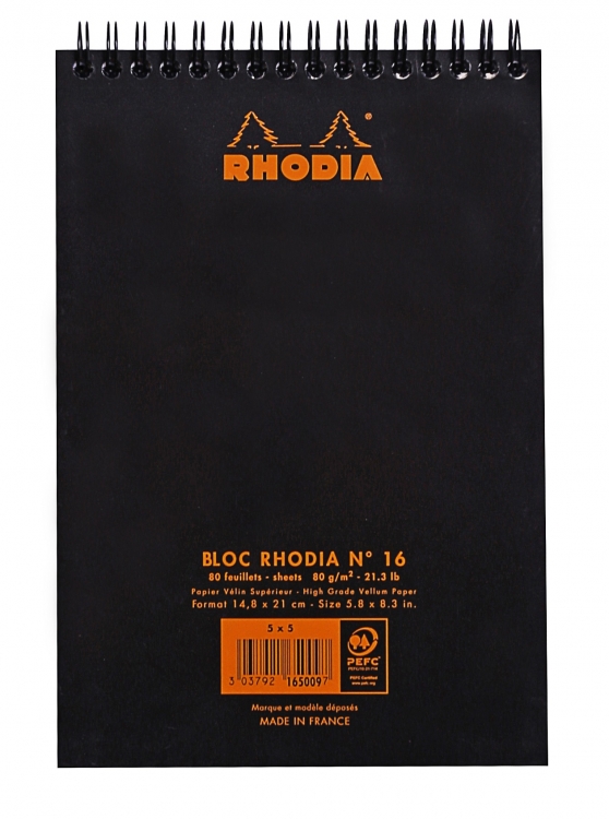 165009C Rhodia Wirebound Notepad - Black